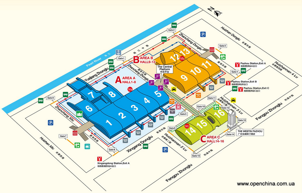 Схематическая карта выставочного комплекса Пачжоу (Pazhou), в котором проходит Кантонская ярмарка